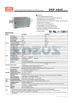 DRP-480S-24 datasheet - 480W Single Output DIN RAIL with PFC Function