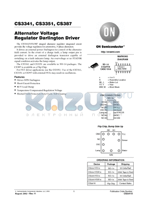 CS3351YD14 datasheet - Alternator Voltage Regulator Darlington Driver