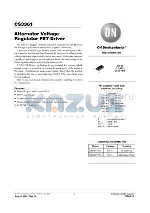 CS3361YDR14 datasheet - Alternator Voltage Regulator FET Driver