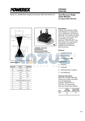 CS340602 datasheet - Fast Recovery Single Diode Modules 20 Amperes/600-1200 Volts