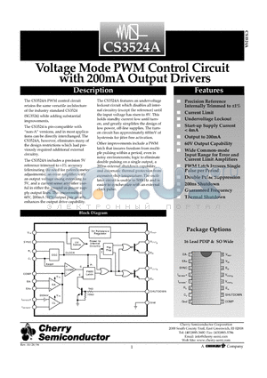 CS3524AGDW16 datasheet - Voltage Mode PWM Control Circuit with 200mA Output Drivers