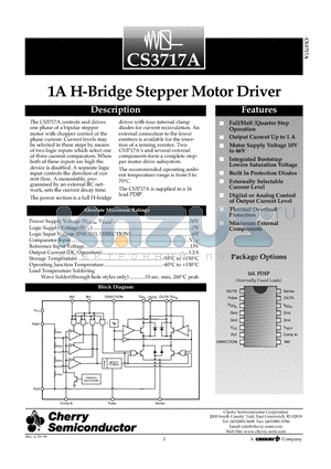 CS3717AGNF16 datasheet - 1A H-Bridge Stepper Motor Driver