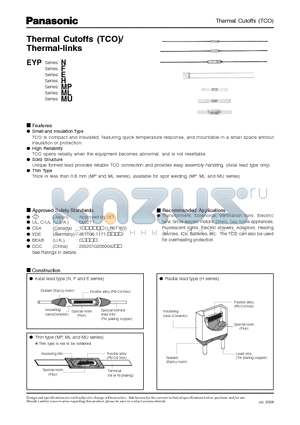 EYP05BE101 datasheet - Thermal Cutoffs (TCO)