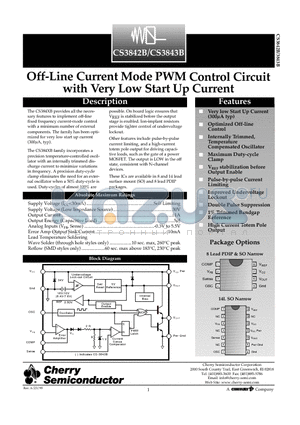 CS3843BGDR14 datasheet - Off-Line Current Mode PWM Control Circuit Off-Line Current Mode PWM Control Circuit