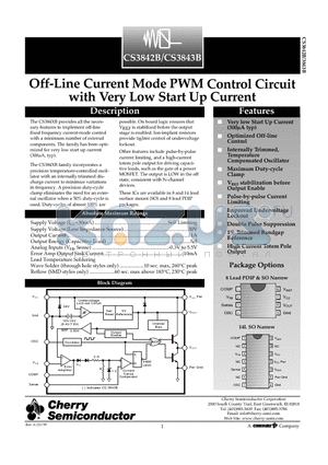 CS3843B datasheet - Off-Line Current Mode PWM Control Circuit Off-Line Current Mode PWM Control Circuit