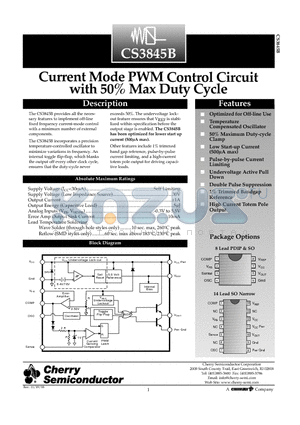 CS3845BGD8 datasheet - Current Mode PWM Control Circuit with 50% Max Duty Cycle