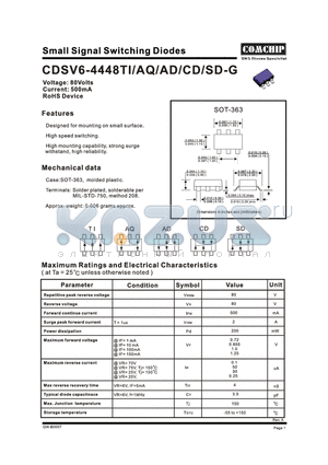 CDSV6-4448AQ-G datasheet - Small Signal Schottky Diodes