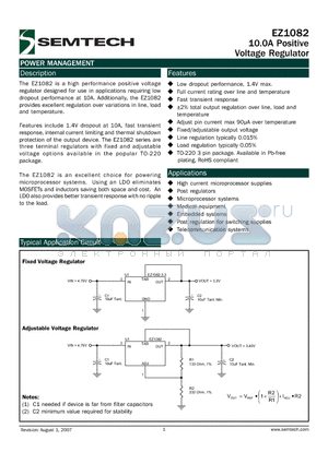EZ1082 datasheet - 10.0A Positive Voltage Regulator