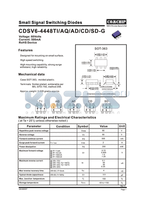 CDSV6-4448AD-G datasheet - Small Signal Schottky Diodes