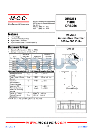 DRS253 datasheet - 25 Amp Automotive Rectifier 100 to 600 Volts