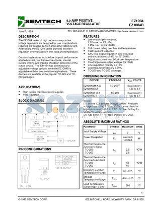 EZ1084BCM datasheet - 5.0 AMP POSITIVE VOLTAGE REGULATOR