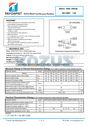DRS1A datasheet - Surface Mount Fast Recovery Rectifiers