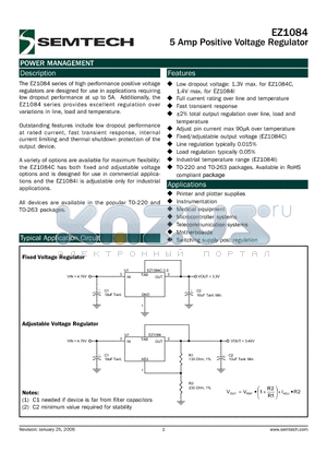 EZ1084CM-X.XTRT datasheet - 5 Amp Positive Voltage Regulator