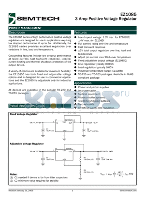 EZ1085_06 datasheet - 3 Amp Positive Voltage Regulator