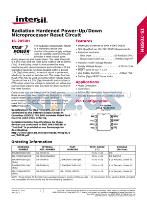 5962R0053801V9A datasheet - Radiation Hardened Power-Up/Down Microprocessor Reset Circuit