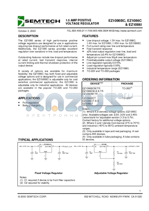 EZ1086BC datasheet - 1.5 AMP POSITIVE VOLTAGE REGULATOR