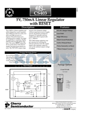 CS403GT5 datasheet - 5V, 750mA Linear Regulator with RESET
