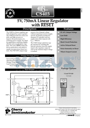 CS403 datasheet - 5V, 750mA Linear Regulator with RESET