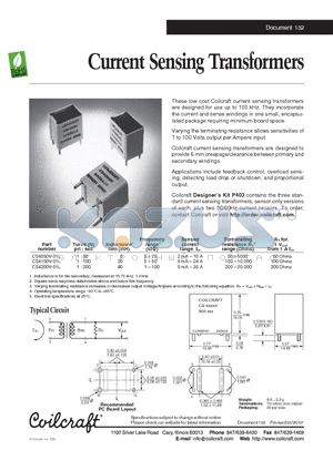 CS4050V-01L datasheet - Current Sensing Transformers