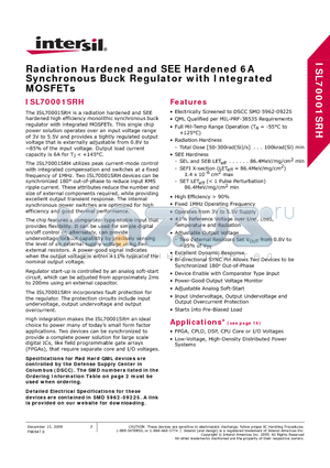 5962R0922501VXC datasheet - Radiation Hardened and SEE Hardened 6A Synchronous Buck Regulator with Integrated MOSFETs