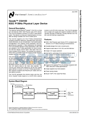 CS4103VHG datasheet - IEEE P1394a Physical Layer Device