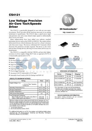 CS4121 datasheet - Low Voltage Precision Air-Core Tach/Speedo Driver