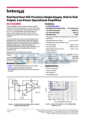 5962R1222201V9A datasheet - Rad Hard Dual 36V Precision Single-Supply, Rail-to-Rail Output, Low-Power Operational Amplifiers