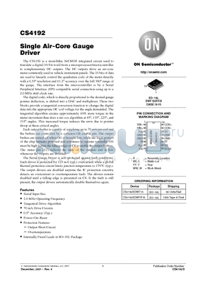 CS4192XDWFR16 datasheet - Single Air-Core Gauge Driver