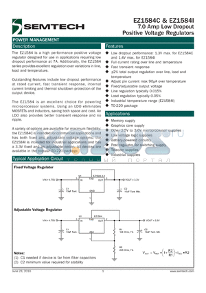 EZ1584CT-X.X datasheet - 7.0 Amp Low Dropout Positive Voltage Regulators