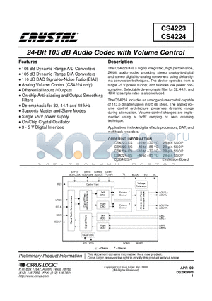 CS4223-BS datasheet - 24-Bit 105 dB Audio Codec with Volume Control