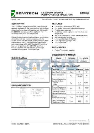 EZ1585B datasheet - 5.0 AMP LOW DROPOUT POSITIVE VOLTAGE REGULATORS