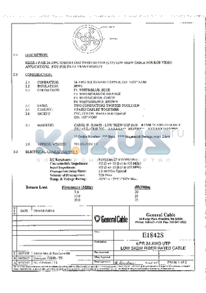 E1842S datasheet - 4/PR 24 AWG UTP LOW SKEW RISER RATED CABLE