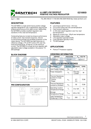 EZ1585DCT datasheet - 6.0 AMP LOW DROPOUT POSITIVE VOLTAGE REGULATOR