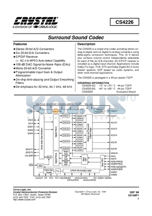 CS4226-KQ datasheet - Surround Sound Codec