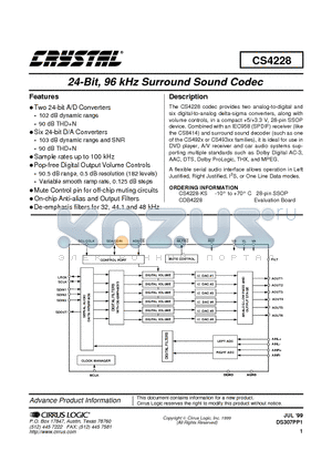CS4228 datasheet - 24-Bit, 96 kHz Surround Sound Codec