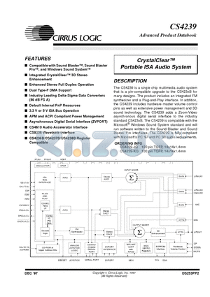 CS4239 datasheet - CrystalClear Portable ISA Audio System