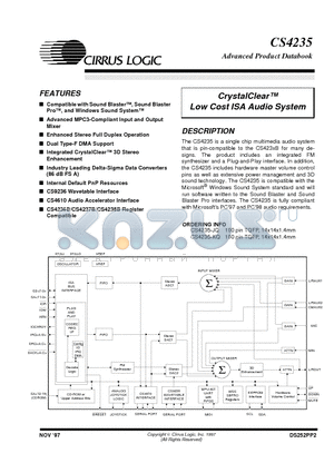 CS4235 datasheet - CrystalClear Low Cost ISA Audio System