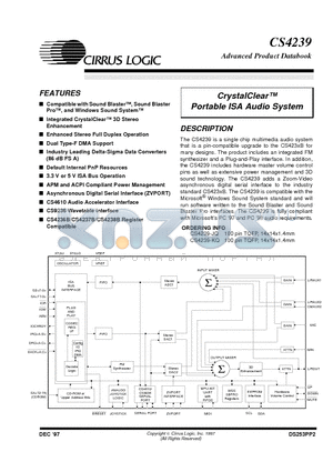 CS4239-JQ datasheet - CrystalClear Portable ISA Audio System