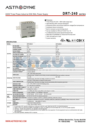 DRT-240-24 datasheet - 240W Three Phase Industrial DIN RAIL Power Supply