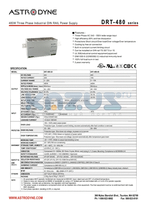 DRT-480 datasheet - 480W Three Phase Industrial DIN RAIL Power Supply