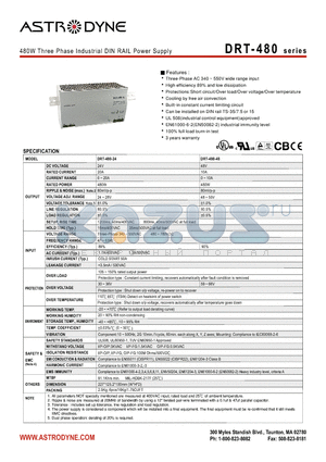 DRT-480-24 datasheet - 480W Three Phase Industrial DIN RAIL Power Supply