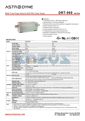 DRT-960 datasheet - 960W Three Phase Industrial DIN RAIL Power Supply