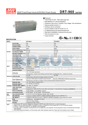 DRT-960 datasheet - 960W Three Phase Industrial DIN RAIL Power Supply