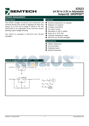 EZ5Z3-TADJ datasheet - 1A 5V to 3.3V or Adjustable Output EZ DROPPER