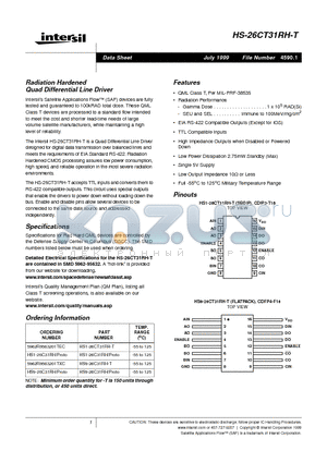 5962R9563201TXC datasheet - Radiation Hardened Quad Differential Line Driver