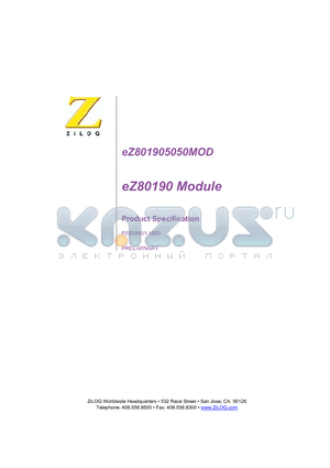 EZ801905050MOD datasheet - eZ80190 Module is a compact, high-performance Ethernet module