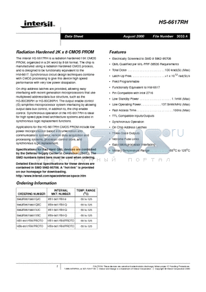 5962R9570801VJC datasheet - Radiation Hardened 2K x 8 CMOS PROM