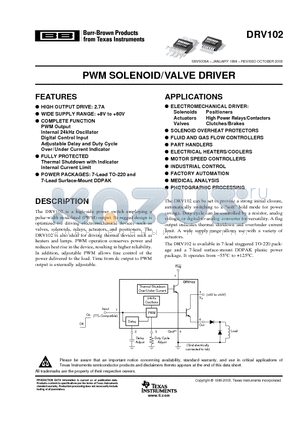 DRV102F/500 datasheet - PWM SOLENOID/VALVE DRIVER