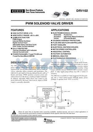 DRV102 datasheet - PWM SOLENOID/VALVE DRIVER