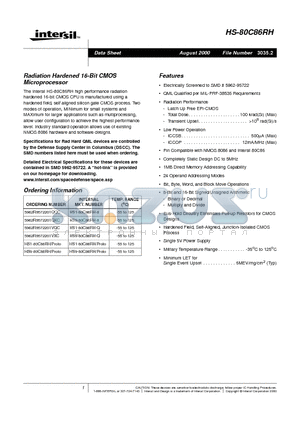 5962R9572201VQC datasheet - Radiation Hardened 16-Bit CMOS Microprocessor